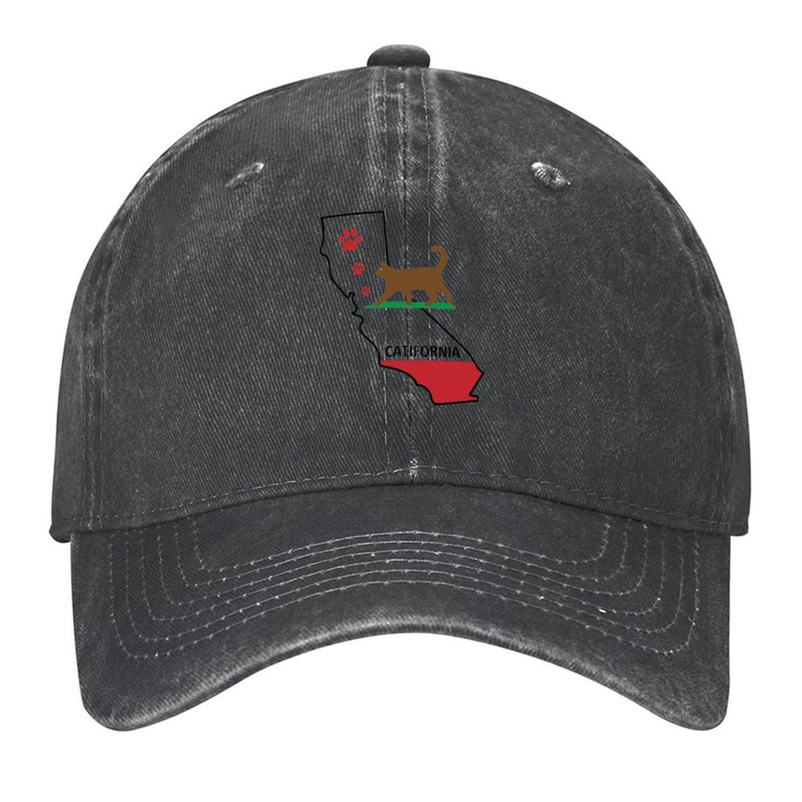 Golf Cap Dad - Kaliforniya Catifornia Eyalet Haritası Kedi Pati